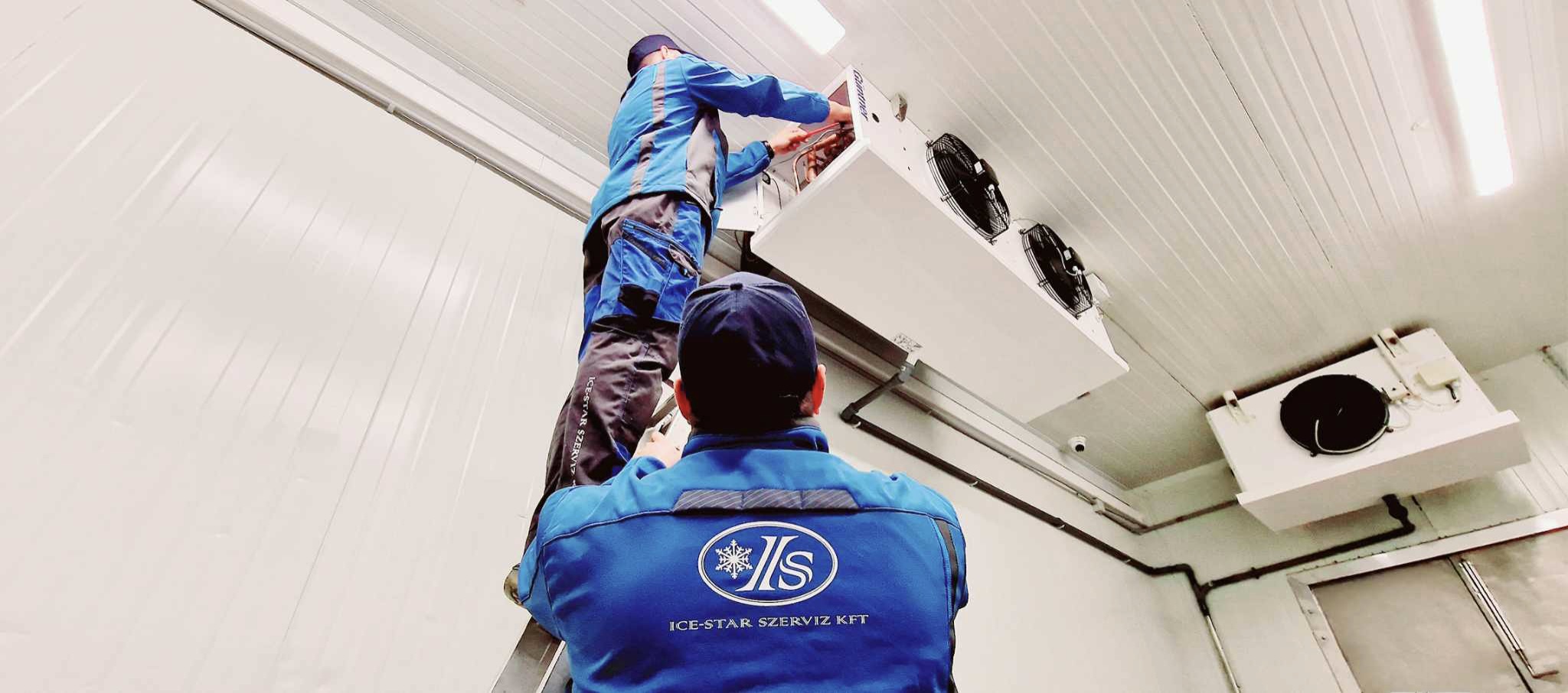 Our staff installing the new refrigeration system at the meat plant